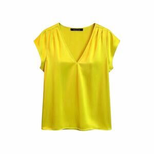 White House Black Market Pleated Shoulder V-Neck Satin Top - Medium